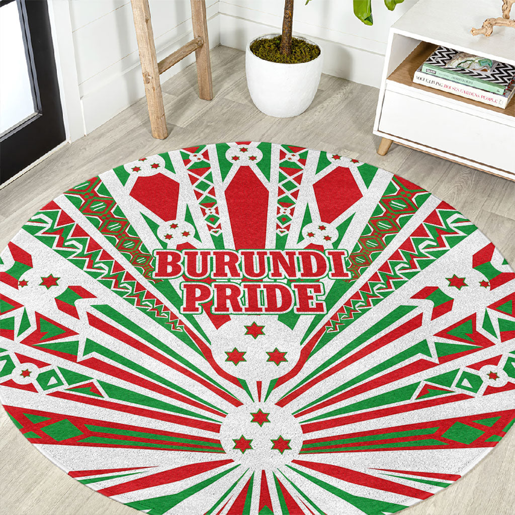 Burundi Pride Beat Of 1962 Independence Day Round Carpet Traditional Karyenda Drummer Art With Flag Sunburst Design
