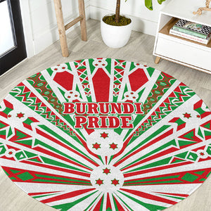 Burundi Pride Beat Of 1962 Independence Day Round Carpet Traditional Karyenda Drummer Art With Flag Sunburst Design