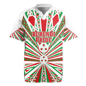 Burundi Pride Beat Of 1962 Independence Day Rugby Jersey Traditional Karyenda Drummer Art With Flag Sunburst Design