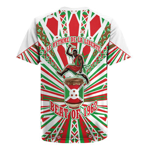 Burundi Pride Beat Of 1962 Independence Day Rugby Jersey Traditional Karyenda Drummer Art With Flag Sunburst Design