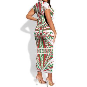 Burundi Pride Beat Of 1962 Independence Day Short Sleeve Bodycon Dress Traditional Karyenda Drummer Art With Flag Sunburst Design