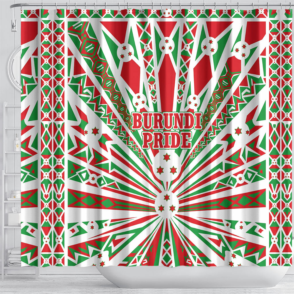 Burundi Pride Beat Of 1962 Independence Day Shower Curtain Traditional Karyenda Drummer Art With Flag Sunburst Design