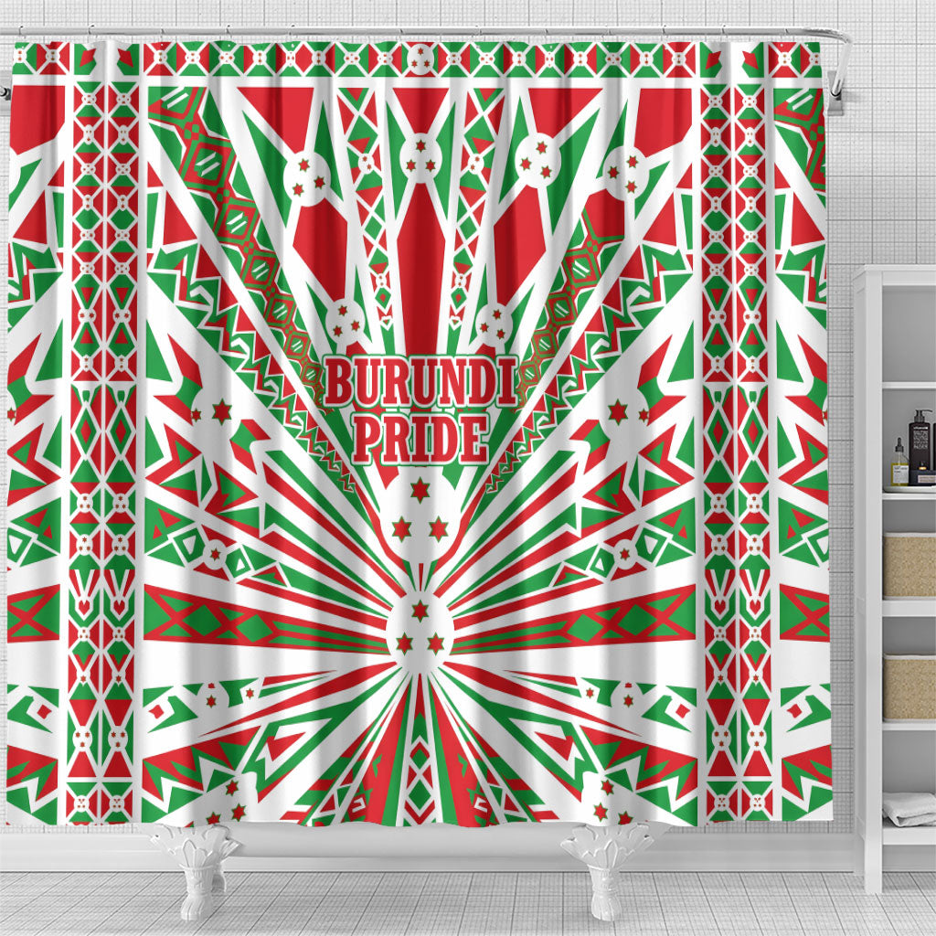 Burundi Pride Beat Of 1962 Independence Day Shower Curtain Traditional Karyenda Drummer Art With Flag Sunburst Design