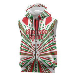 Burundi Pride Beat Of 1962 Independence Day Sleeveless Zip Hoodie Traditional Karyenda Drummer Art With Flag Sunburst Design
