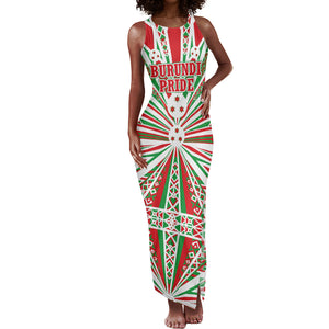 Burundi Pride Beat Of 1962 Independence Day Tank Maxi Dress Traditional Karyenda Drummer Art With Flag Sunburst Design