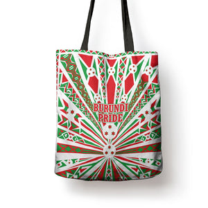 Burundi Pride Beat Of 1962 Independence Day Tote Bag Traditional Karyenda Drummer Art With Flag Sunburst Design
