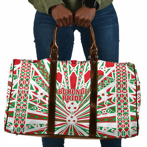 Burundi Pride Beat Of 1962 Independence Day Travel Bag Traditional Karyenda Drummer Art With Flag Sunburst Design