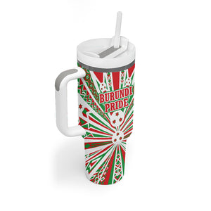 Burundi Pride Beat Of 1962 Independence Day Tumbler With Handle Traditional Karyenda Drummer Art With Flag Sunburst Design