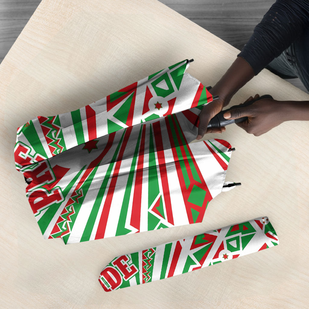 Burundi Pride Beat Of 1962 Independence Day Umbrella Traditional Karyenda Drummer Art With Flag Sunburst Design