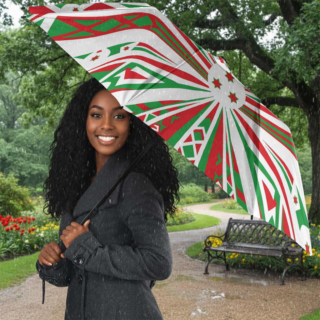 Burundi Pride Beat Of 1962 Independence Day Umbrella Traditional Karyenda Drummer Art With Flag Sunburst Design