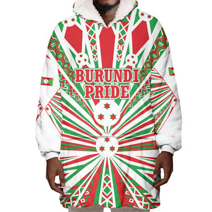 Burundi Pride Beat Of 1962 Independence Day Wearable Blanket Hoodie Traditional Karyenda Drummer Art With Flag Sunburst Design