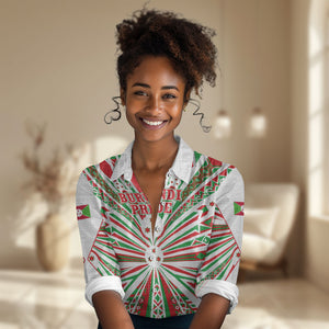 Burundi Pride Beat Of 1962 Independence Day Women Casual Shirt Traditional Karyenda Drummer Art With Flag Sunburst Design