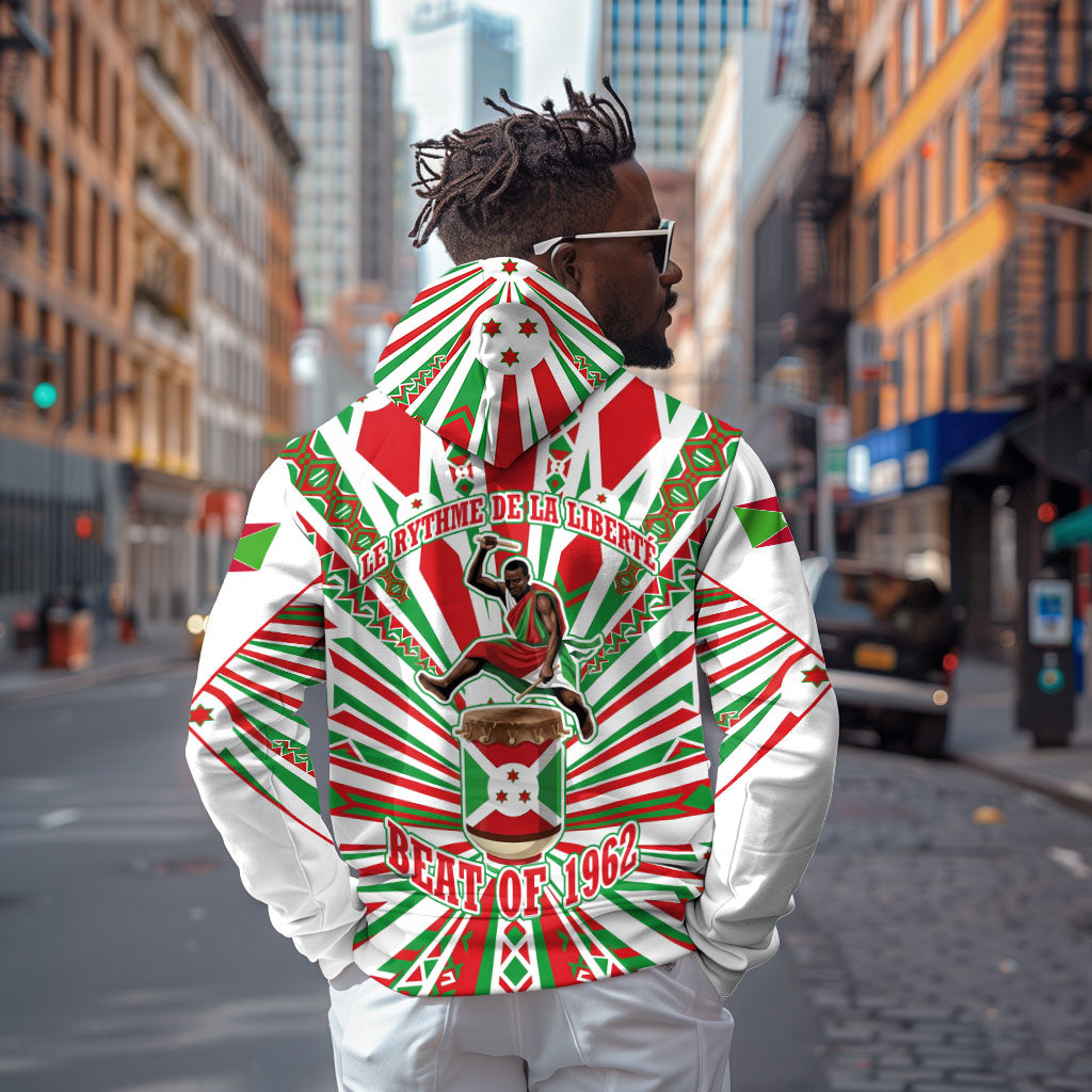 Burundi Pride Beat Of 1962 Independence Day Zip Hoodie Traditional Karyenda Drummer Art With Flag Sunburst Design
