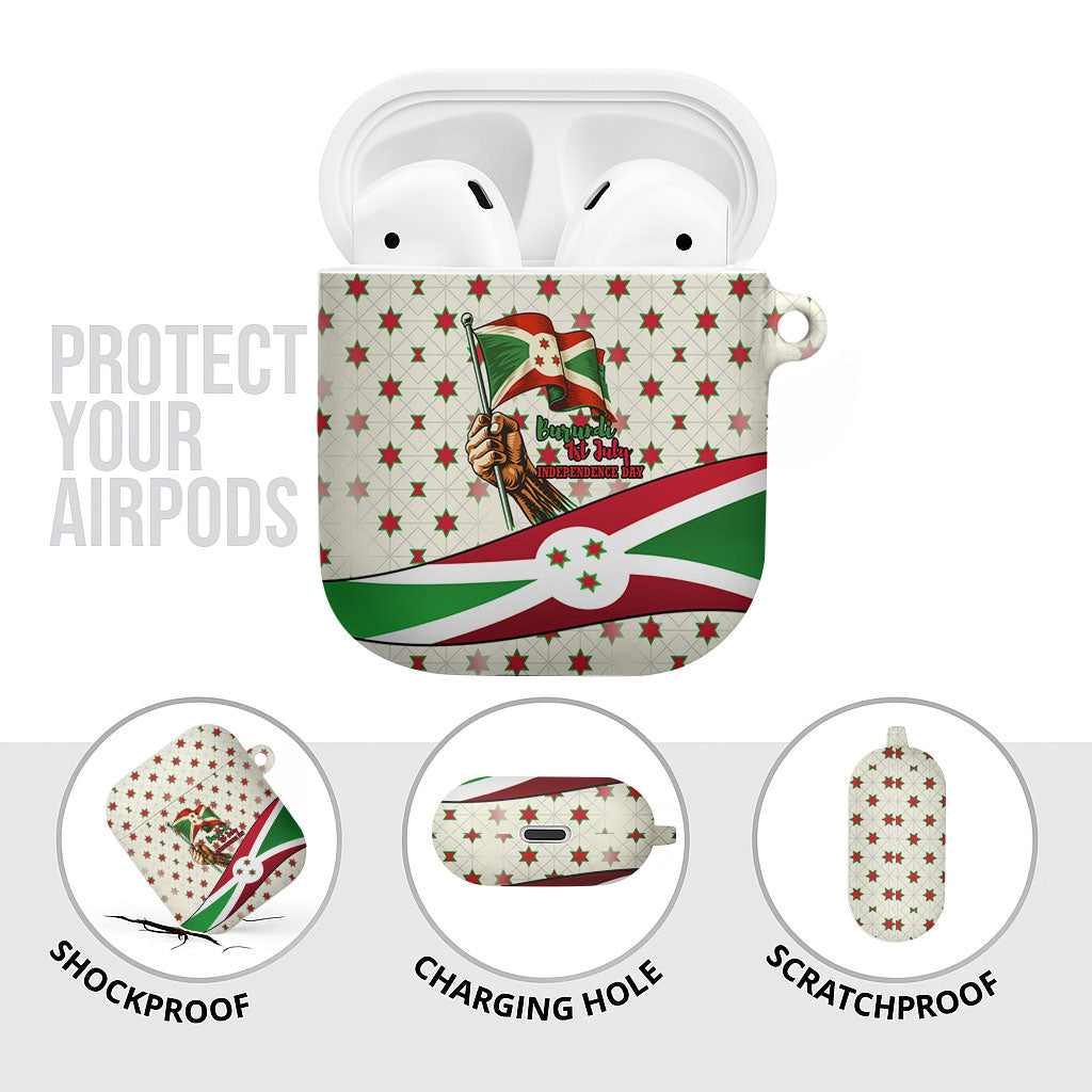 Burundi 1st July Independence Day AirPods Case Patriotic Flag Portrait Art - Geometric Star Pattern