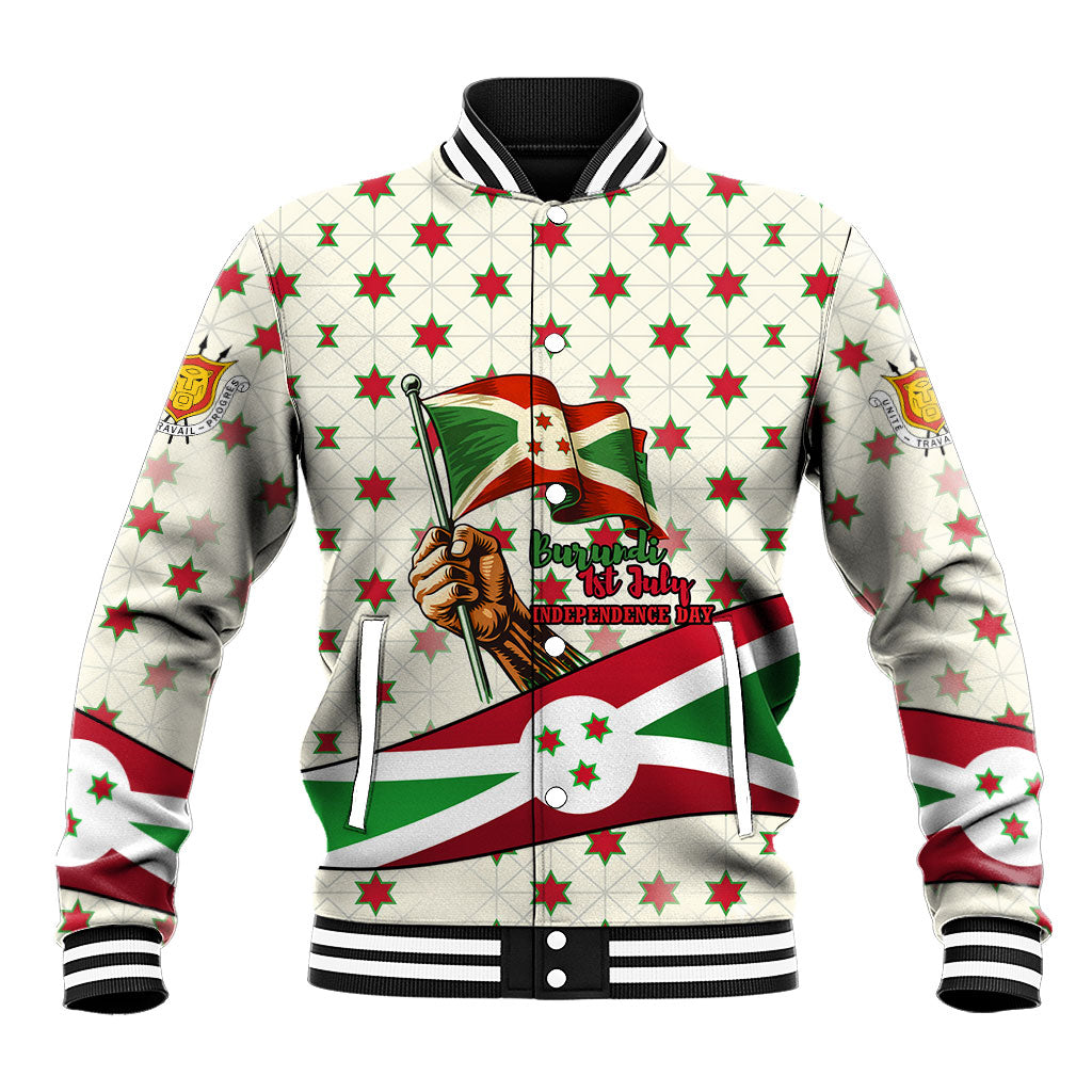 Burundi 1st July Independence Day Baseball Jacket Patriotic Flag Portrait Art - Geometric Star Pattern