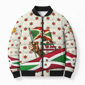 Burundi 1st July Independence Day Bomber Puffer Jacket Patriotic Flag Portrait Art - Geometric Star Pattern