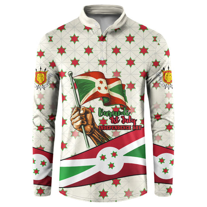 Burundi 1st July Independence Day Button Sweatshirt Patriotic Flag Portrait Art - Geometric Star Pattern