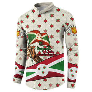 Burundi 1st July Independence Day Button Sweatshirt Patriotic Flag Portrait Art - Geometric Star Pattern