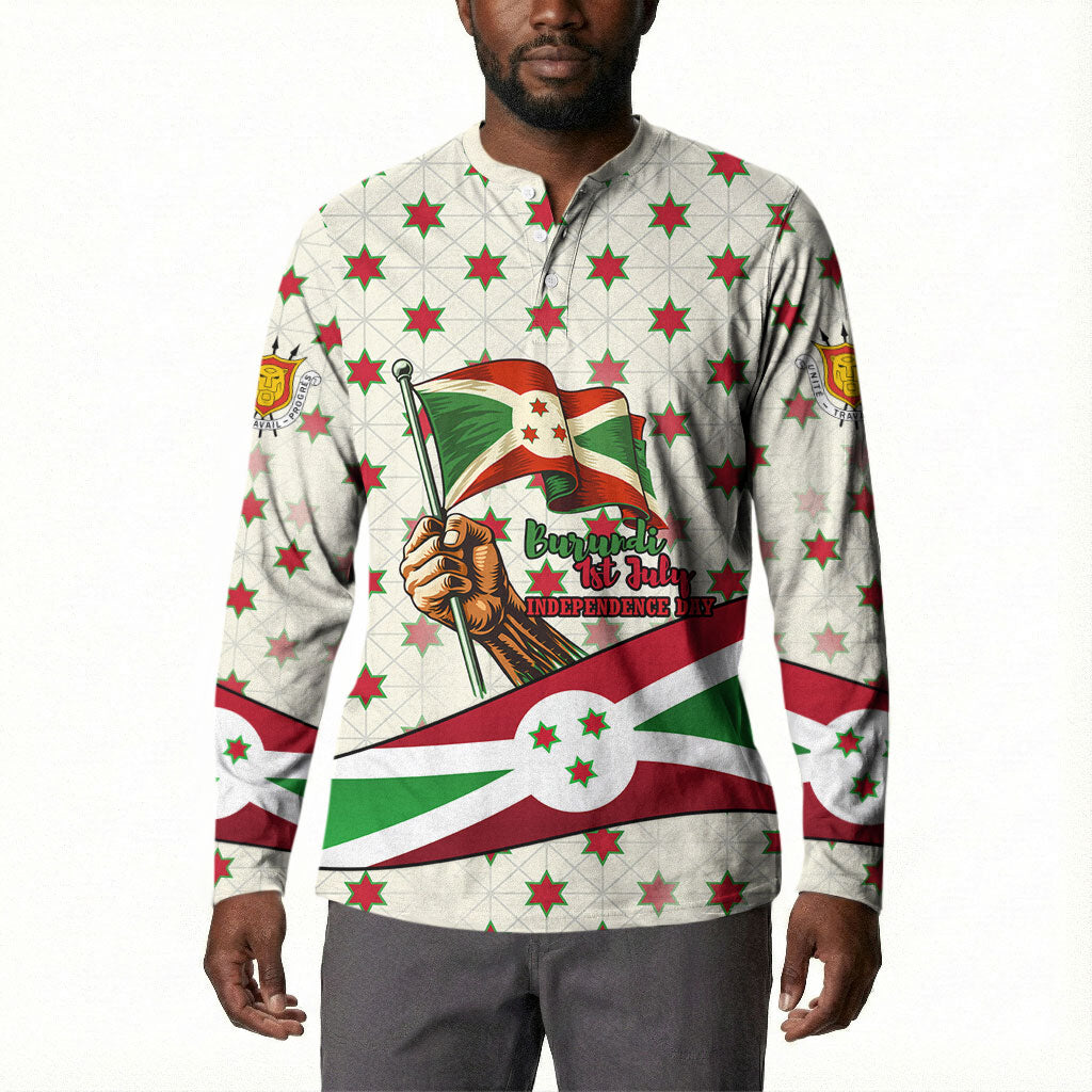 Burundi 1st July Independence Day Button Sweatshirt Patriotic Flag Portrait Art - Geometric Star Pattern