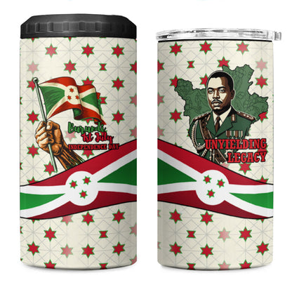 Burundi 1st July Independence Day 4 in 1 Can Cooler Tumbler Patriotic Flag Portrait Art - Geometric Star Pattern