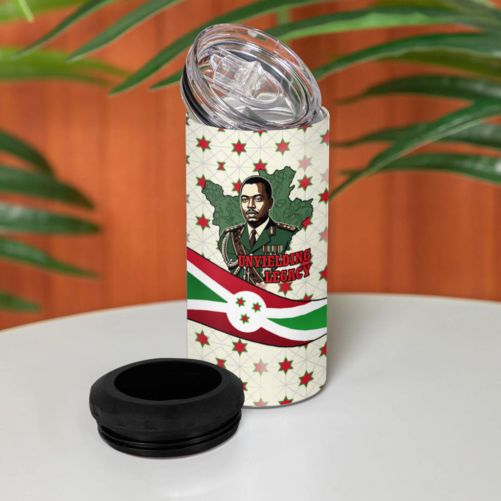 Burundi 1st July Independence Day 4 in 1 Can Cooler Tumbler Patriotic Flag Portrait Art - Geometric Star Pattern