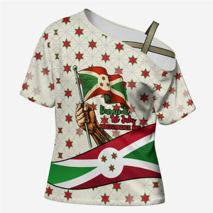 Burundi 1st July Independence Day Cross Shoulder Shirt Patriotic Flag Portrait Art - Geometric Star Pattern