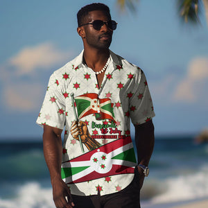 Burundi 1st July Independence Day Hawaiian Shirt Patriotic Flag Portrait Art - Geometric Star Pattern