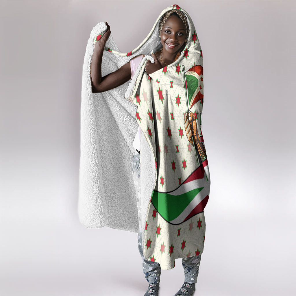 Burundi 1st July Independence Day Hooded Blanket Patriotic Flag Portrait Art - Geometric Star Pattern