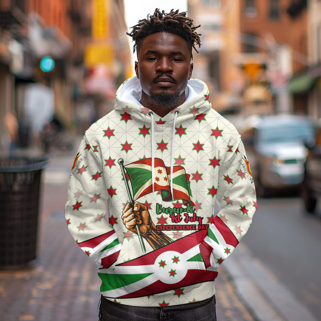 Burundi 1st July Independence Day Hoodie Patriotic Flag Portrait Art - Geometric Star Pattern
