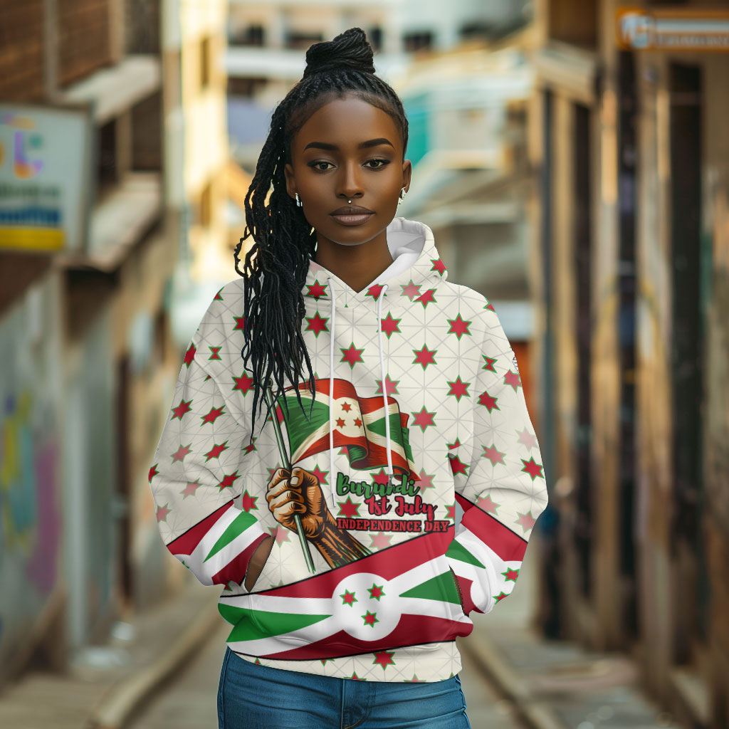 Burundi 1st July Independence Day Hoodie Patriotic Flag Portrait Art - Geometric Star Pattern