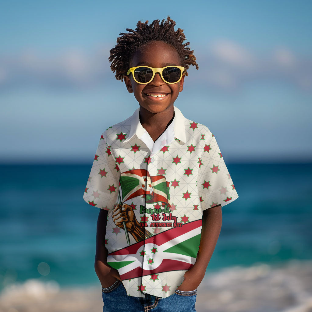 Burundi 1st July Independence Day Kid Hawaiian Shirt Patriotic Flag Portrait Art - Geometric Star Pattern