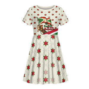 Burundi 1st July Independence Day Kid Short Sleeve Dress Patriotic Flag Portrait Art - Geometric Star Pattern