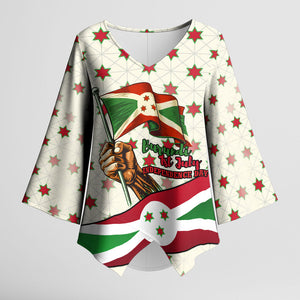 Burundi 1st July Independence Day Kimono Sleeve Blouse Patriotic Flag Portrait Art - Geometric Star Pattern