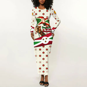 Burundi 1st July Independence Day Long Sleeve Bodycon Dress Patriotic Flag Portrait Art - Geometric Star Pattern