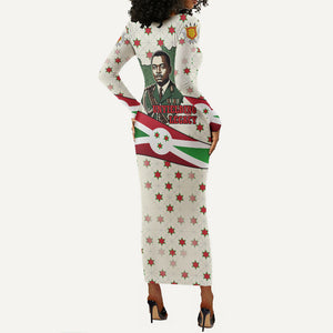 Burundi 1st July Independence Day Long Sleeve Bodycon Dress Patriotic Flag Portrait Art - Geometric Star Pattern