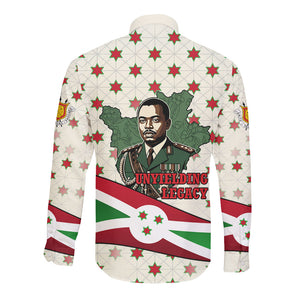 Burundi 1st July Independence Day Long Sleeve Button Shirt Patriotic Flag Portrait Art - Geometric Star Pattern