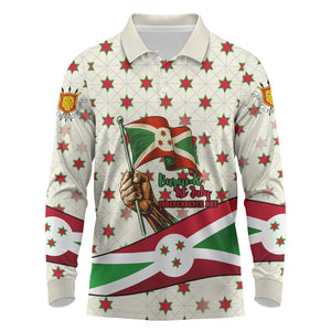 Burundi 1st July Independence Day Long Sleeve Polo Shirt Patriotic Flag Portrait Art - Geometric Star Pattern