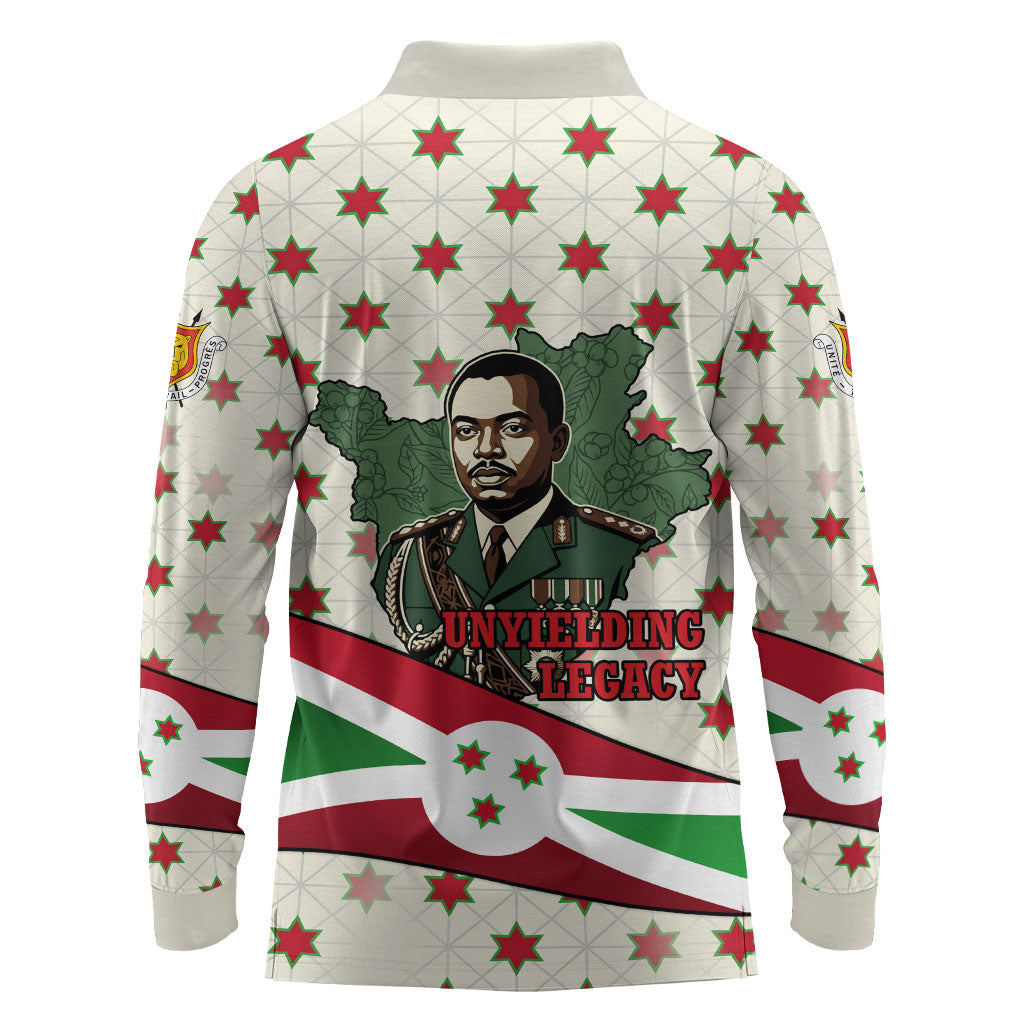 Burundi 1st July Independence Day Long Sleeve Polo Shirt Patriotic Flag Portrait Art - Geometric Star Pattern