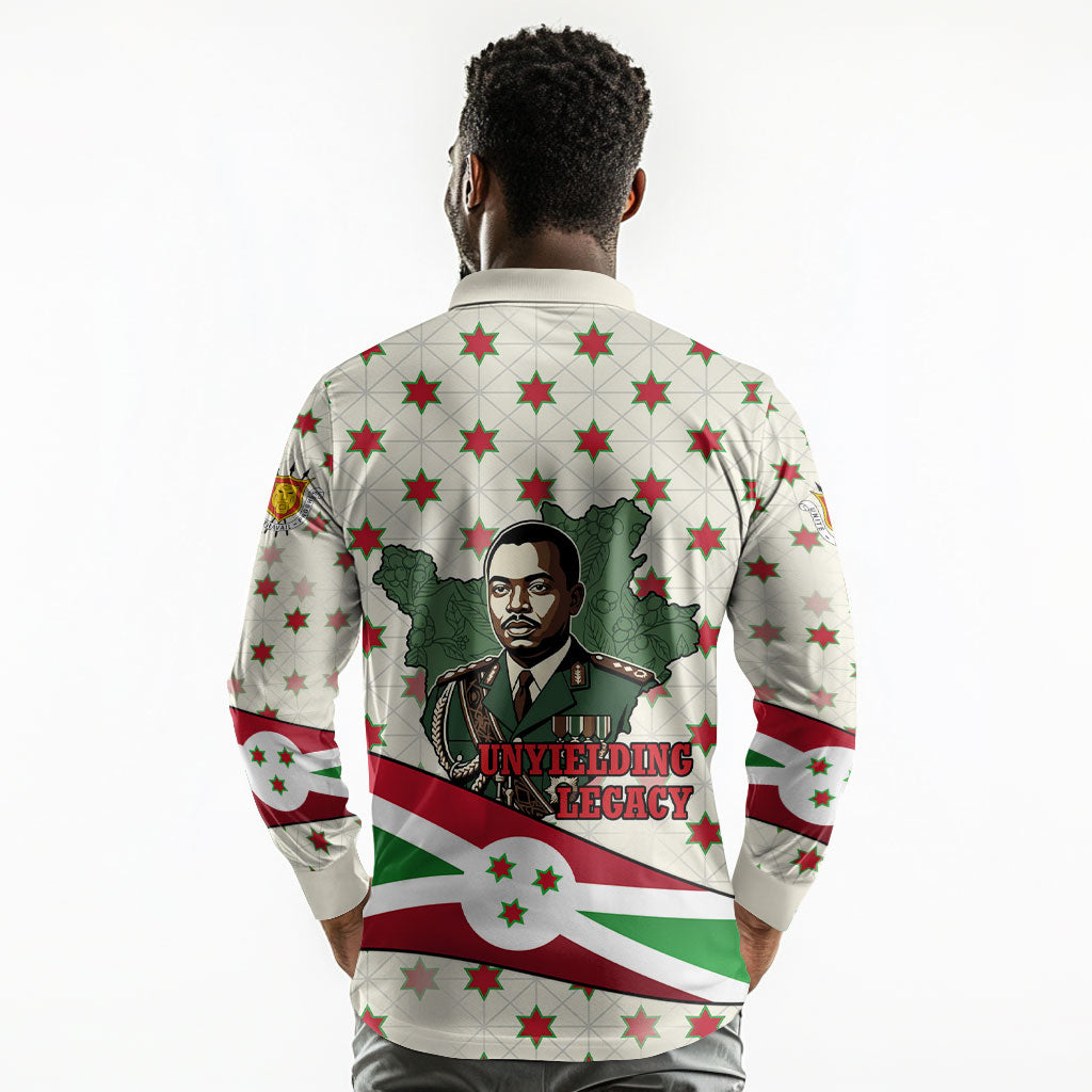 Burundi 1st July Independence Day Long Sleeve Polo Shirt Patriotic Flag Portrait Art - Geometric Star Pattern