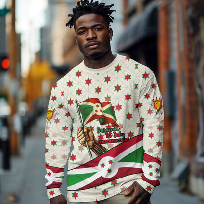 Burundi 1st July Independence Day Long Sleeve Shirt Patriotic Flag Portrait Art - Geometric Star Pattern