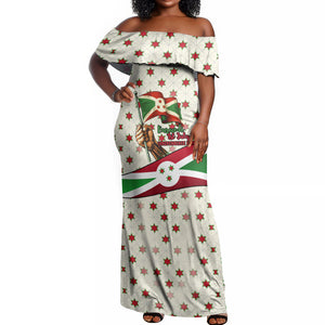 Burundi 1st July Independence Day Off Shoulder Maxi Dress Patriotic Flag Portrait Art - Geometric Star Pattern