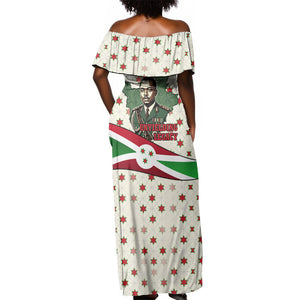Burundi 1st July Independence Day Off Shoulder Maxi Dress Patriotic Flag Portrait Art - Geometric Star Pattern