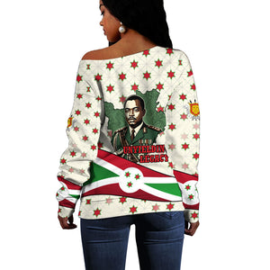 Burundi 1st July Independence Day Off Shoulder Sweater Patriotic Flag Portrait Art - Geometric Star Pattern