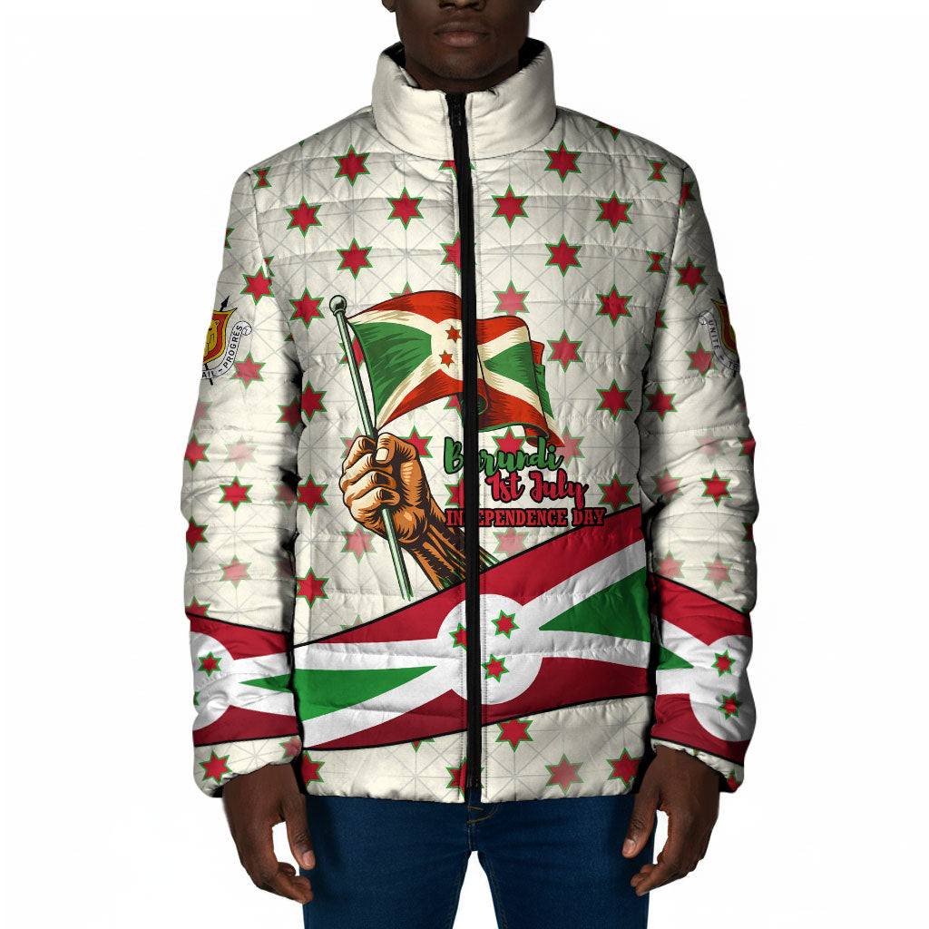 Burundi 1st July Independence Day Padded Jacket Patriotic Flag Portrait Art - Geometric Star Pattern