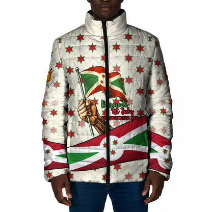 Burundi 1st July Independence Day Padded Jacket Patriotic Flag Portrait Art - Geometric Star Pattern