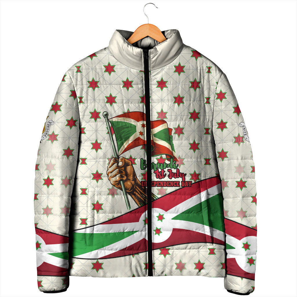 Burundi 1st July Independence Day Padded Jacket Patriotic Flag Portrait Art - Geometric Star Pattern