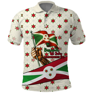 Burundi 1st July Independence Day Polo Shirt Patriotic Flag Portrait Art - Geometric Star Pattern