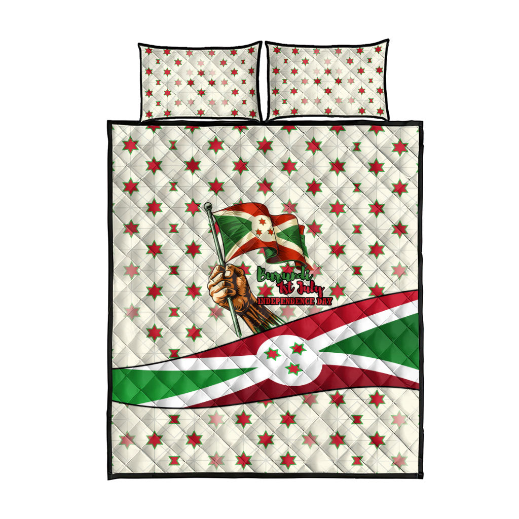 Burundi 1st July Independence Day Quilt Bed Set Patriotic Flag Portrait Art - Geometric Star Pattern