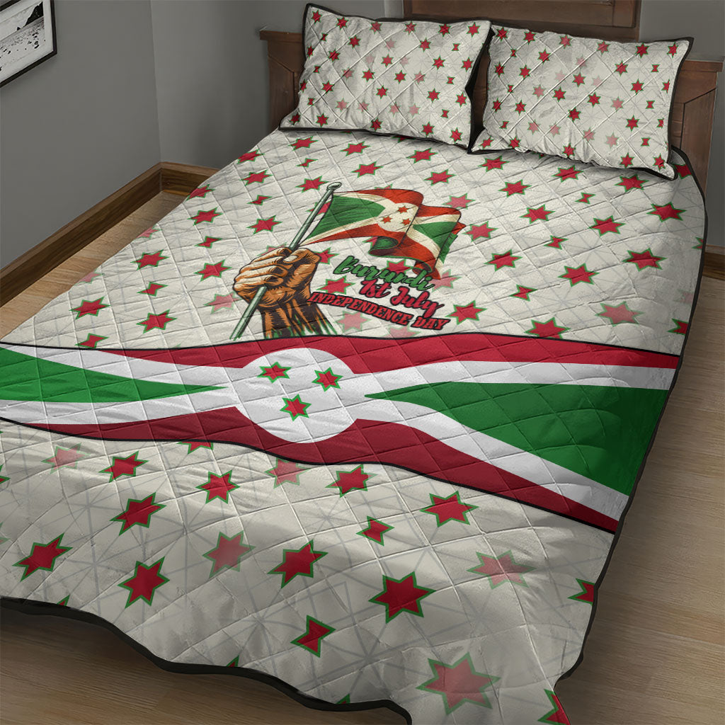 Burundi 1st July Independence Day Quilt Bed Set Patriotic Flag Portrait Art - Geometric Star Pattern