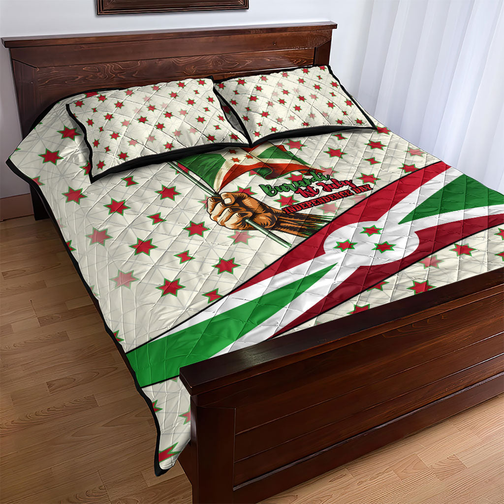 Burundi 1st July Independence Day Quilt Bed Set Patriotic Flag Portrait Art - Geometric Star Pattern